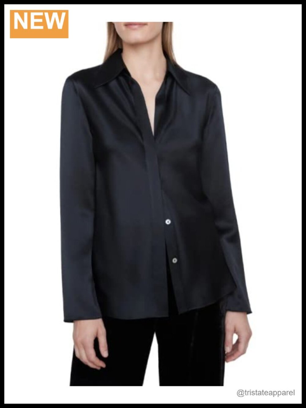Vince Women's Bias Button Down Long Sleeve Shirt, Silk Blend, Regular Fit,